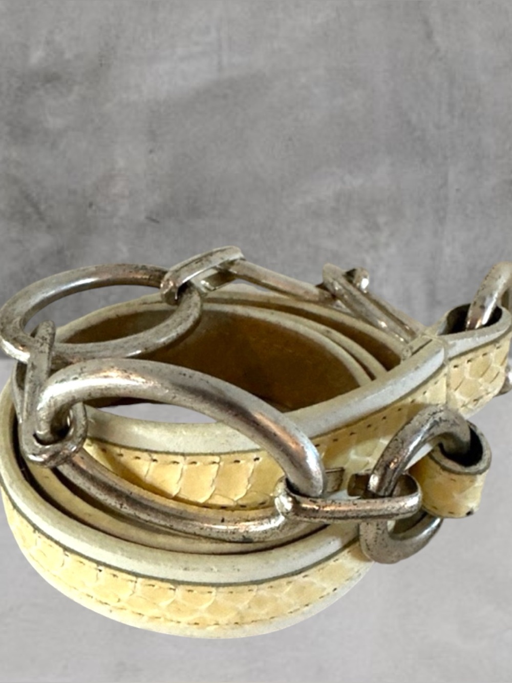 VINTAGE ANNE KLEIN REAL SNAKESKIN LEATHER Silver and Cream Chain M/L